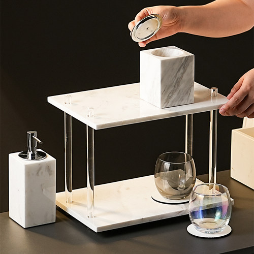 浴室高档大理石双层置物架洗手台梳妆桌面护肤化妆洗漱用品收纳层