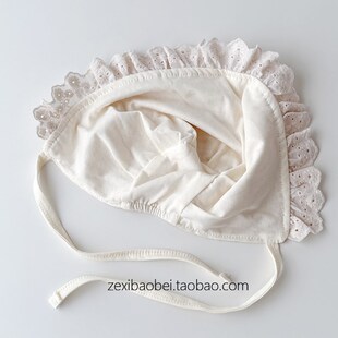 小月龄外出帽子新生儿胎帽宝宝护耳帽秋冬季女宝公主花边囟门帽潮