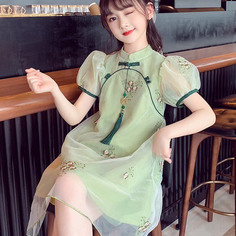 女童连衣裙夏装2023新款儿童裙子中国风唐装汉服中大童甜美旗袍裙