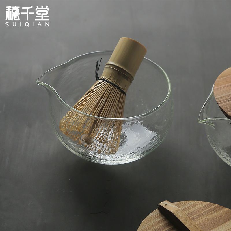 穗千堂晶莹剔透日式锤目纹玻璃抹茶碗点茶碗茶筅冰沙冷泡茶碗