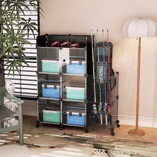 家用渔具收纳柜多功能鱼竿摆放架路亚竿鱼竿放置免打孔展示置物架