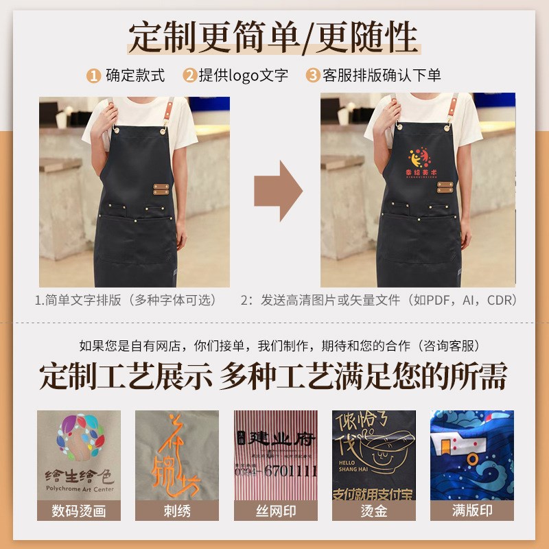 现货新款防水帆布围裙可印字logo牛仔外贸奶茶店花店亲子装围裙工