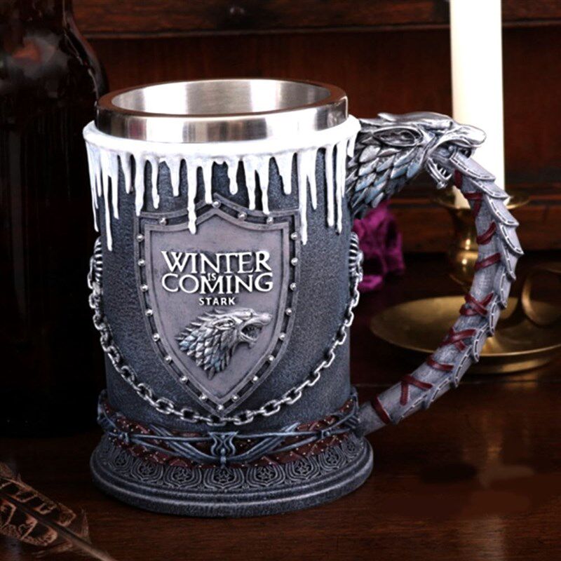 3D Gothic Goblet Iron Throne Tankard Beer Mugs  Resin Stainl