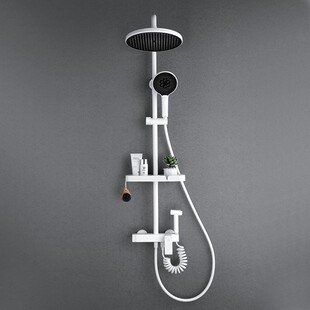 白色淋浴房花洒置物架杆托盘免打孔花酒浴室O卫生间厕所洗手间挂