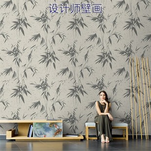 新中式竹子墙布手绘宋代美学高级感壁纸卧室客厅电视背景墙定制画