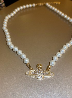 真金电镀珍珠星球项链轻奢风锆石锁骨链颈链气质潮流高级感项饰女