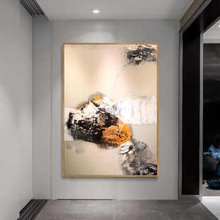 饰画客厅 纯手绘黑白灰油画现代抽象油画玄关背景墙走廊沙发挂画装