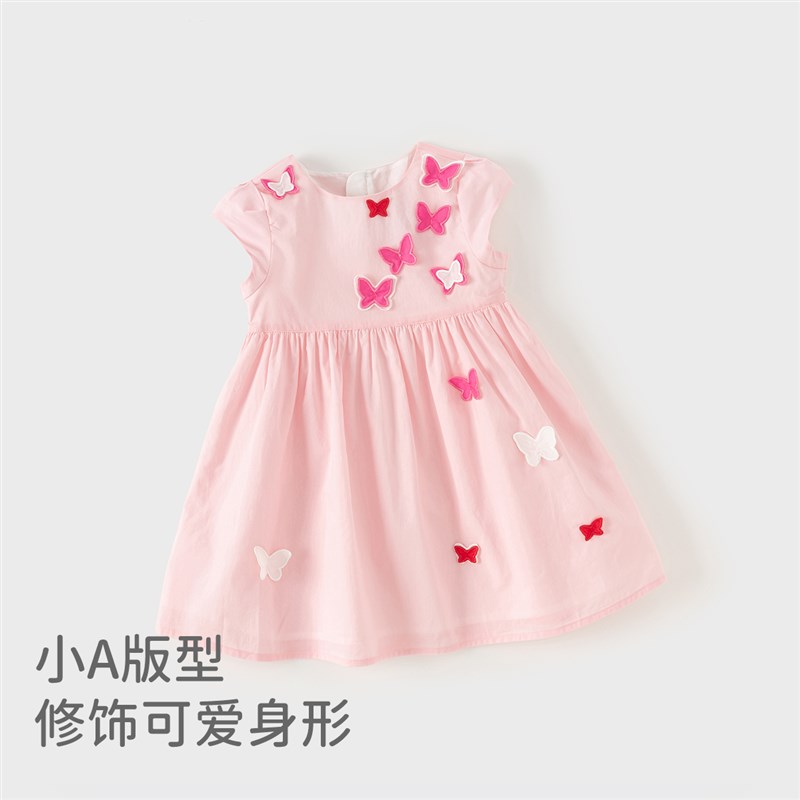 现货戴维贝拉女童连衣裙夏装2024新款儿童宝宝纯棉公主裙立体蝴蝶