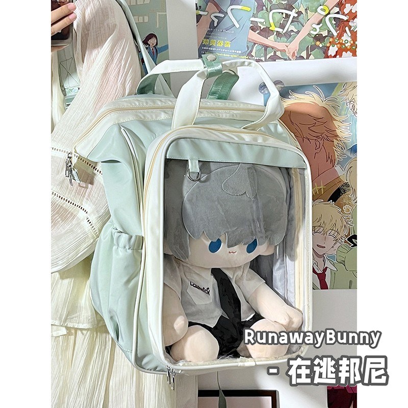 大容量学院风百搭学生双肩书包透明扎谷吧唧痛包少女漫展40cm娃包
