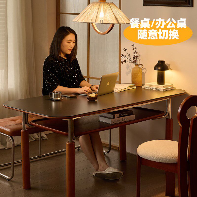 木小咖侘寂风实木餐桌现代简约家用黑色中古哑光不锈钢岩板餐桌椅,住宅家具,岩板餐桌,淘宝优惠券,粉丝福利购,淘宝优惠卷