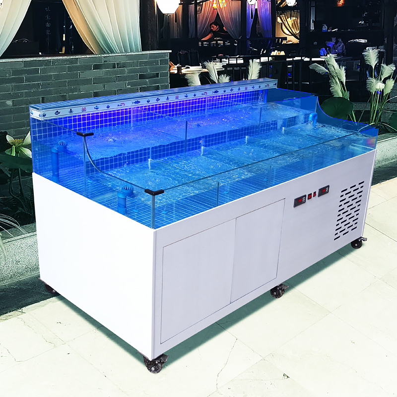 超市海鲜鱼缸商用贝类海鲜池饭店酒店水产混养池移动贝类池制冷机