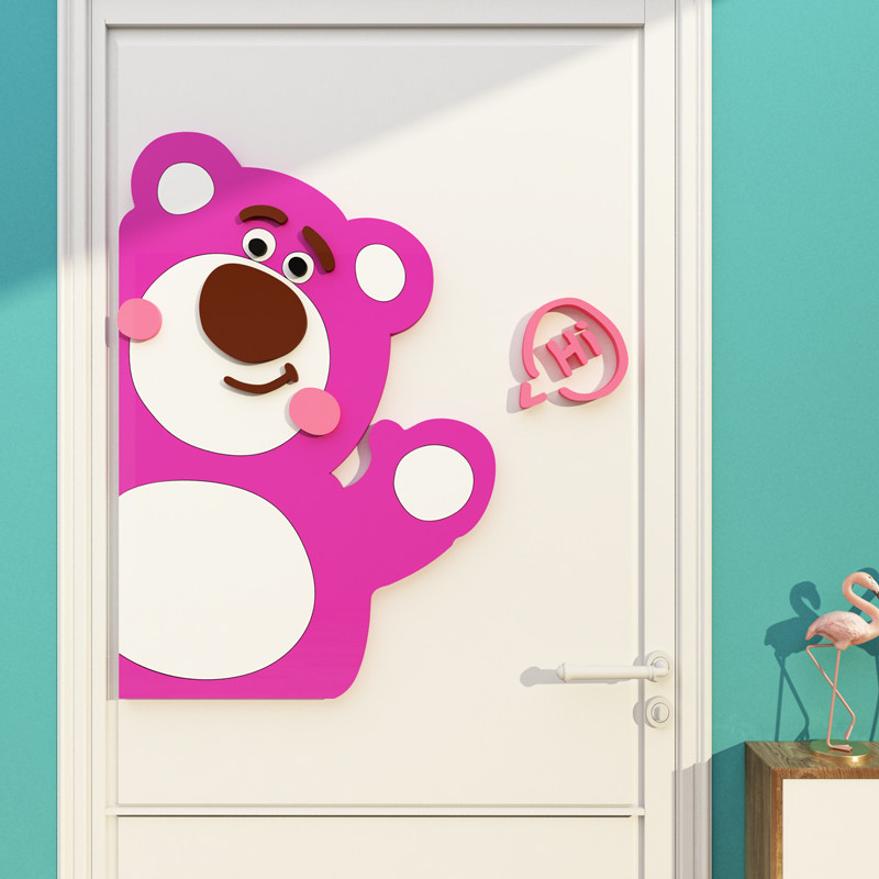 儿童房间布置卧室装饰品床头草莓熊电视背景墙面自粘电梯门贴纸画,家居饰品,文化墙贴,淘宝优惠券,粉丝福利购,淘宝优惠卷