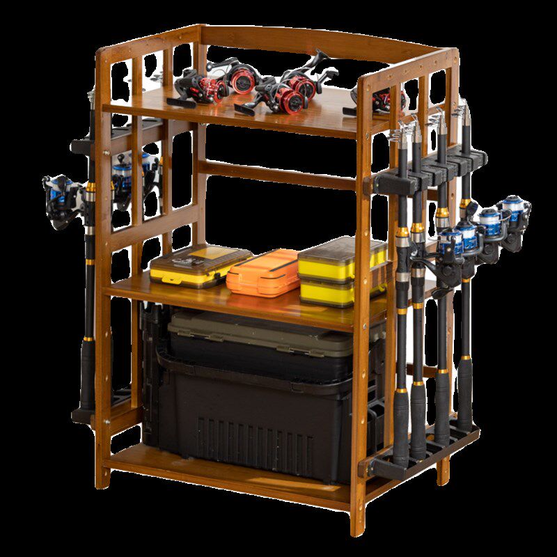 鱼竿支架鱼竿放置架展示架家用渔具收纳柜路亚竿架免打孔置物架竹