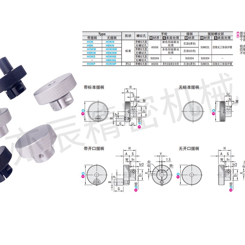 铝合金压纹手轮HOK/HOKN/HOKW/HOKNW/HOKP/HOKNP40/50/63-6/8/10