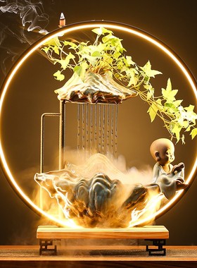 禅意中式循环流水喷泉摆s件创意家居饰品客厅玄关桌面招财水帘景