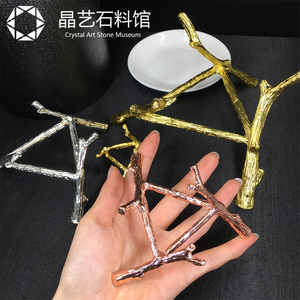 小众高货矿物晶体矿石金属座水晶球底座托架支架展示架金属三角支