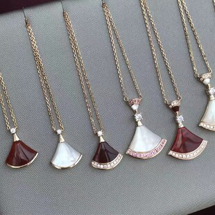 LXLR扇形小裙子项链女满钻999纯银轻奢小众贝母锁骨链大扇子吊坠