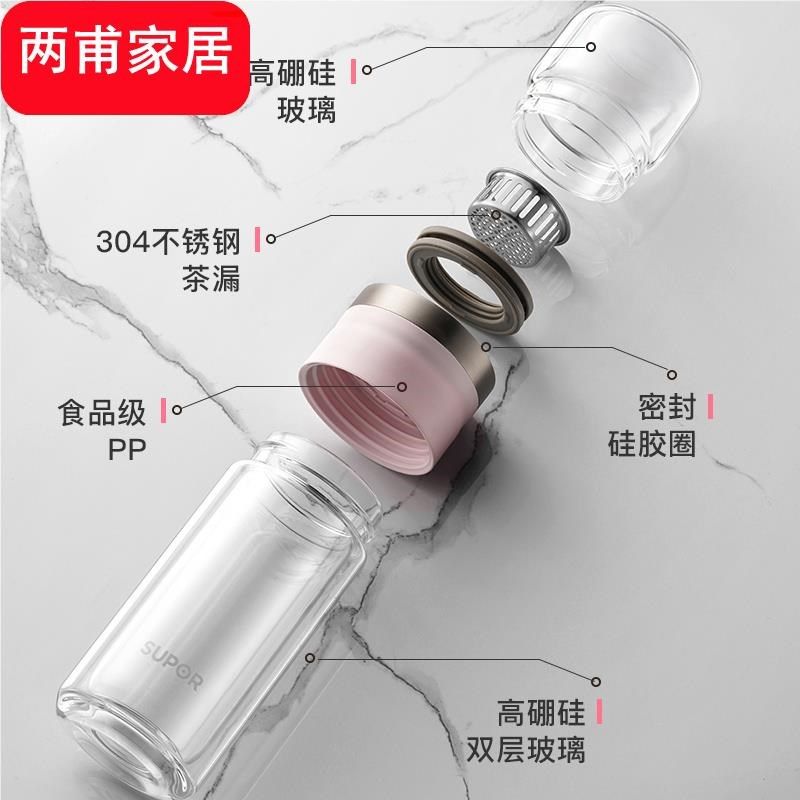 高硼硅茶水分离杯双层玻璃杯泡茶杯子水杯过滤便携男士女随手,餐饮具,玻璃杯,淘宝优惠券,粉丝福利购,淘宝优惠卷