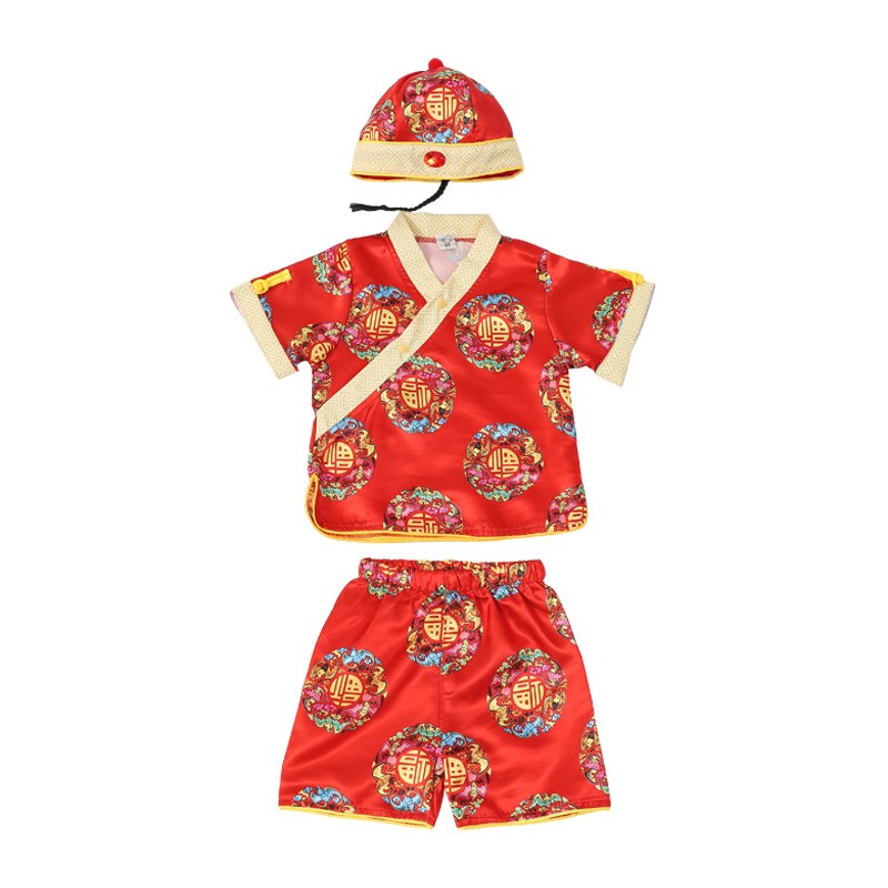 一周岁礼服男宝宝夏季薄款婴儿中式唐装短袖套装儿童抓周服百日宴