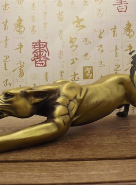 大号纯铜金钱豹摆件铜豹子猎豹铜豹办公室桌复古工艺品客厅铜摆件