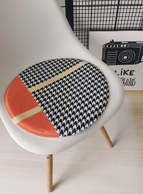 RI0T美式轻奢风铁艺餐椅垫圆形坐垫千鸟格橙色圆T凳子垫汽车座垫