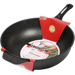 韩国麦饭石不粘锅大号炒锅家用平底炒勺36/38cm商用大锅炒菜锅专