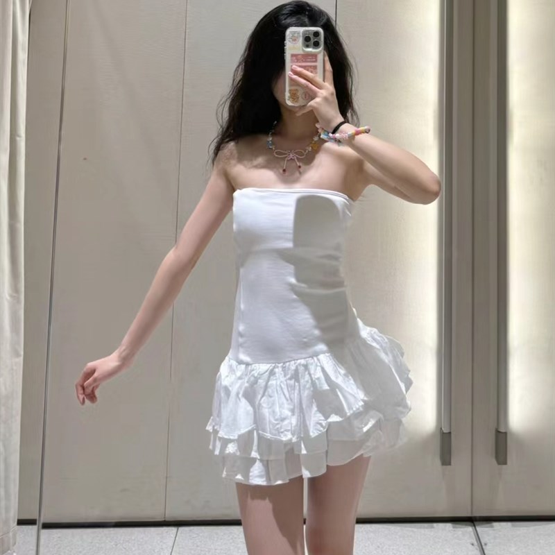 2024新品 ZA女装叠层装饰拼接抹胸露肩修身短款连衣裙夏 4174356
