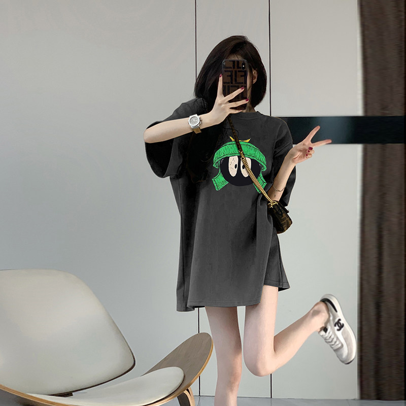 潮牌趣味卡通印花短袖t恤女2023夏季新款宽松大版洋气中长款上衣