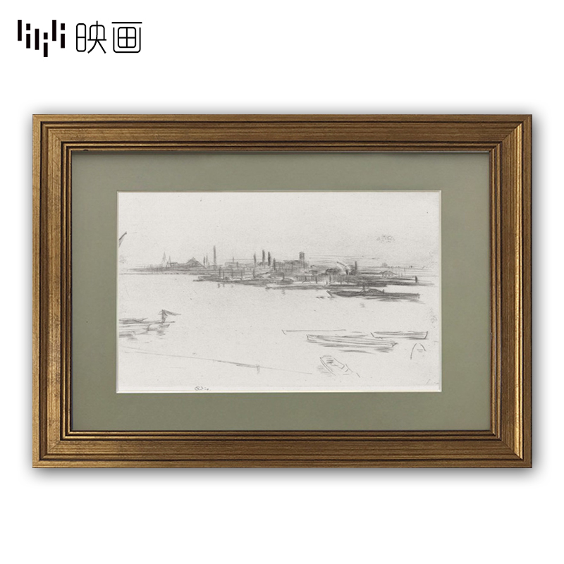 新品美式卡纸玻璃画艺术装饰画卧室床头建L筑挂画复古黑白风景墙图片