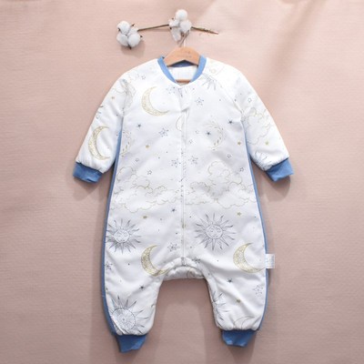 婴儿睡袋分腿睡袋 宝宝夹棉连体爬服 秋冬120g棉儿童家居防踢服