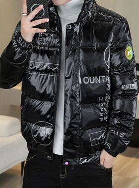 男士冬季外套2022新款棉衣韩版潮流男装羽绒棉服短款立领亮面棉袄
