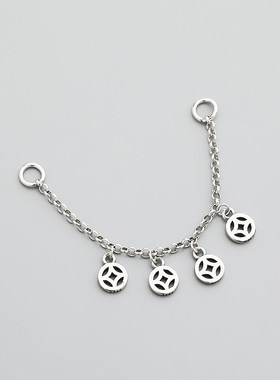 s925纯银泰银复古铜钱流苏挂件手工FDIY编绳串珠手链项链吊坠配件