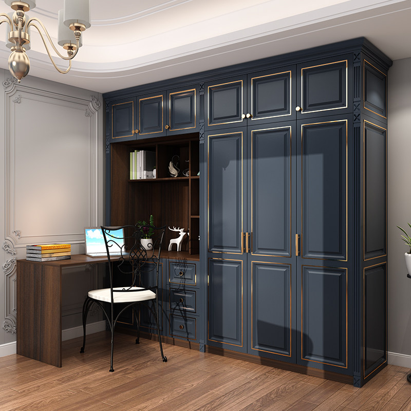 衣柜简约现代卧室欧式实木板式柜子美式轻奢四门五门六门衣橱定制