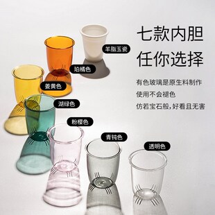 木笙玩物条纹茶水分离杯泡茶杯带盖耐热玻璃杯家用水杯花茶水杯