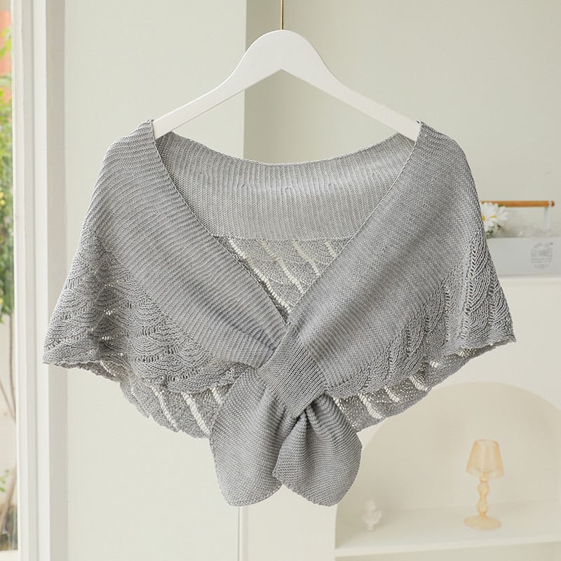 护颈小披肩女春秋冬季旗袍外w搭鱼尾纹针织毛线搭配衬衫毛衣薄围