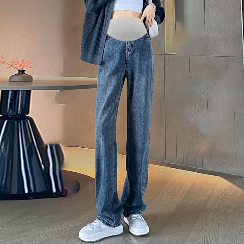 加长版孕妇牛仔裤高个子春夏季y薄款外穿直筒裤棉质弹力窄版阔腿