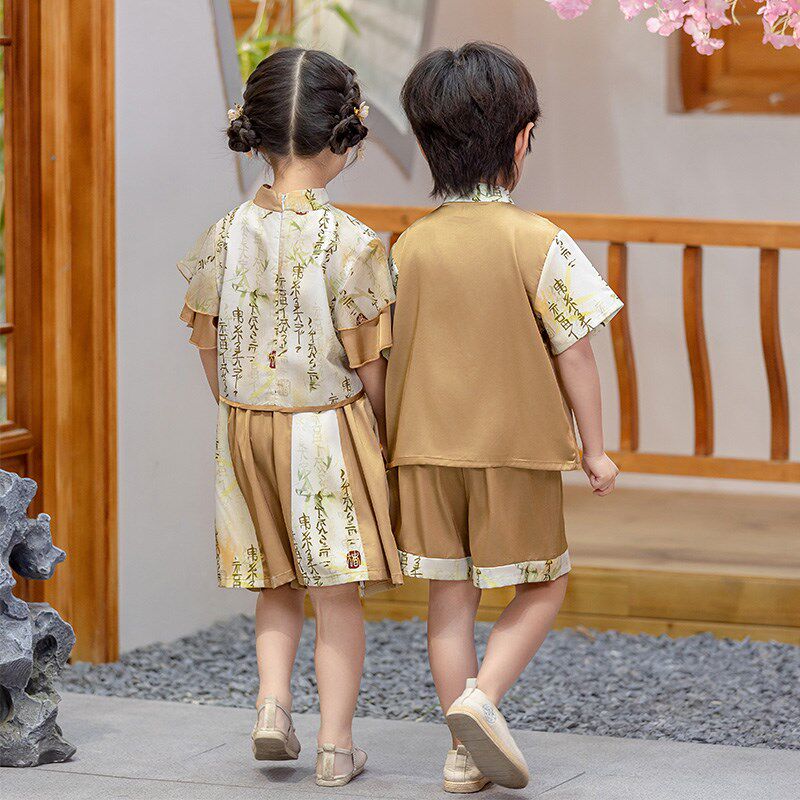 热销小学生千字文汉服夏季短袖表演衣服三字经演出服国学风幼儿园
