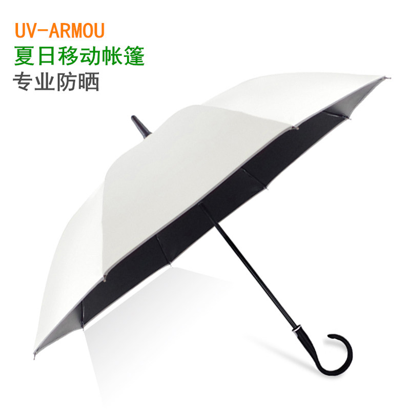 黑胶遮阳伞长柄i遮阳伞防晒抗UV日系弯钩雨伞女晴雨两用直杆伞i.
