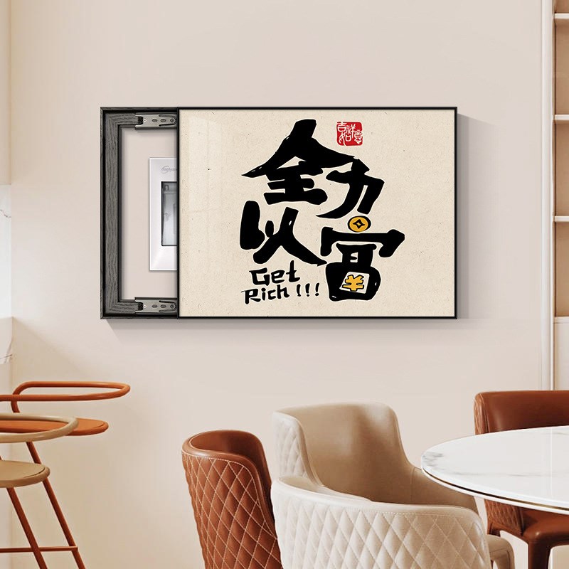 创意电表箱装饰画免打孔港式茶餐厅奶茶美甲店发财装饰画布艺挂画图片
