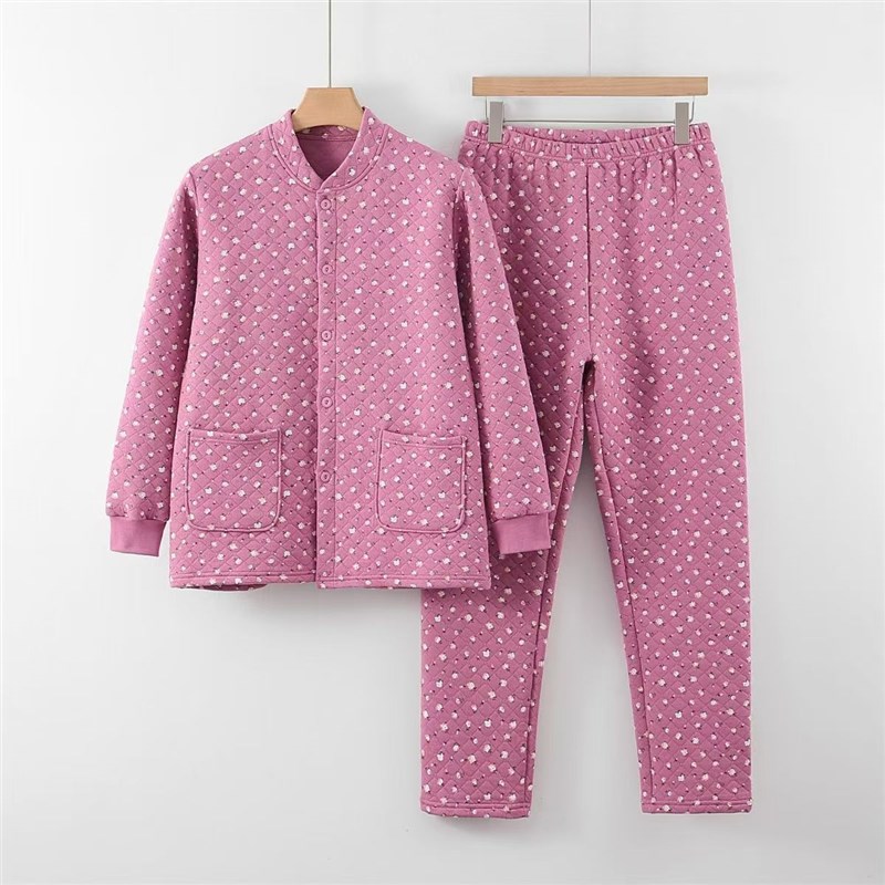 中老年女开衫保暖衣套装妈妈加肥宽松版三保暖家居服睡衣睡裤
