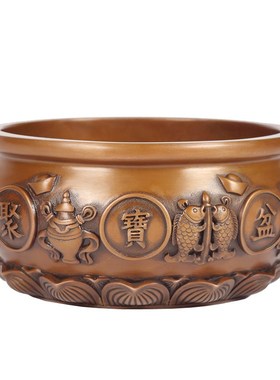 紫铜聚宝盆摆件家用门厅店铺财位中式装饰品聚宝盆铜器实心特大号