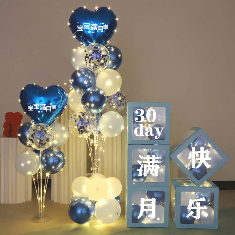 宝宝满月百天宴场景布置生日快乐男女孩婴儿30天气球装饰背景墙