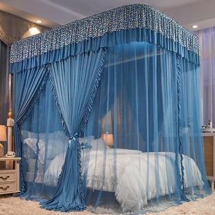 遮光u型轨道防尘公主家用卧室三开门落地加粗 a6l双层导轨蚊帐新款