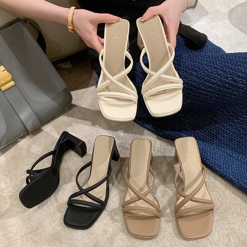 高跟鞋女夏季外穿粗跟凉拖鞋2024年新款时尚配裙子仙女风气质凉鞋,女鞋,一字拖,淘宝优惠券,粉丝福利购,淘宝优惠卷