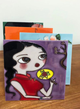 中国风特色圣诞礼物送老外公司年会纪念品摆件立体手绘杯垫锅垫画