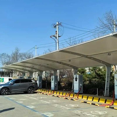 膜结构车棚汽车棚遮阳停车棚七A字张拉膜景观伞户外充电桩防雨棚