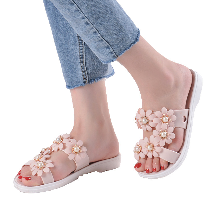 凉拖女外穿夏沙滩鞋时尚韩版拖鞋度假海边m百搭花朵软底防滑鞋凉