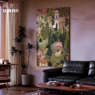 南洋风客厅装饰画玄关漆画挂画餐厅卧室床头背景墙浦尔花园肌理画