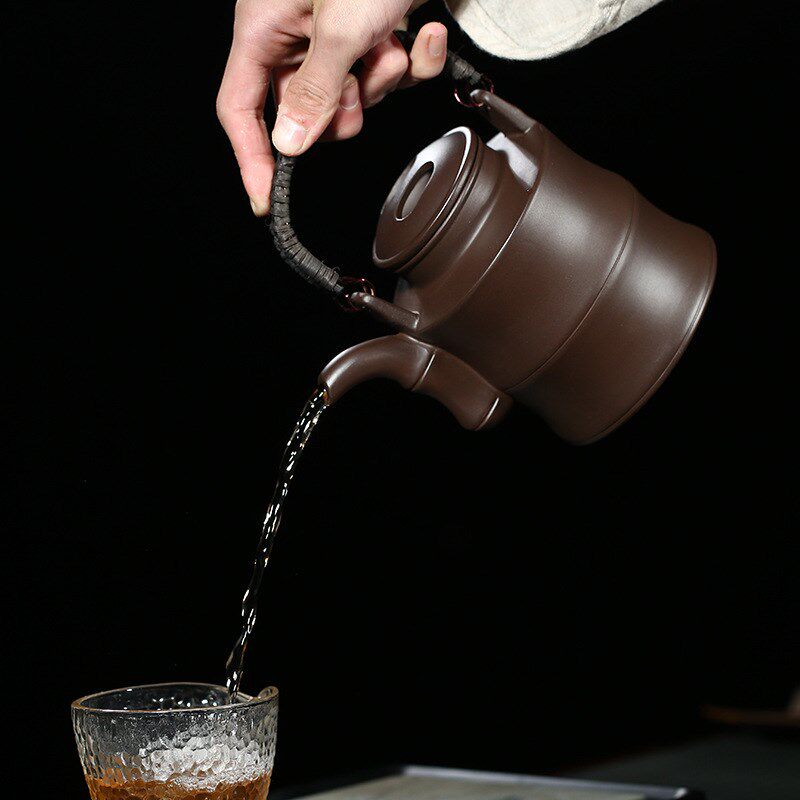 洋桶紫砂壶宜兴原矿紫泥竹段提梁壶手工功夫茶具礼品