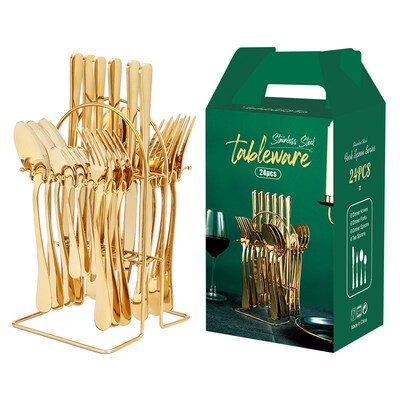 小众高货Gold Dinnerware Set Stainless Steel Cutlery Set Blac